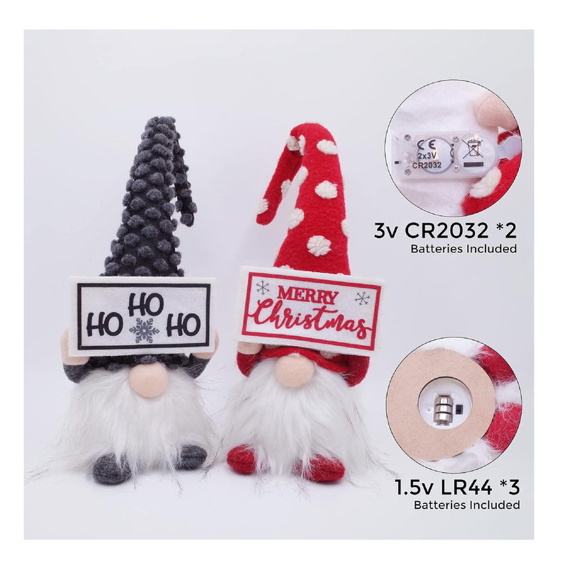 Etistta Gnome Christmas Decorations with Led Light, 17 inch Swedish Tomte Gnomes Merry Christmas HOHOHO, Santa Gnomes Plush, Set of 2 (Red, Gray)