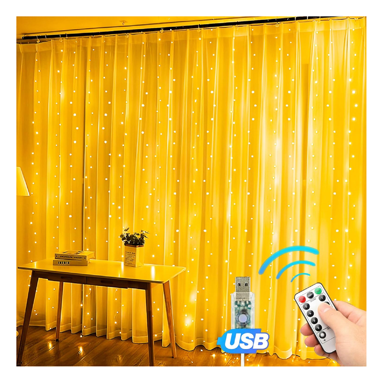 Eueasy 2 Pack Warm White 300 LED Curtain Lights, 9.8ft x 9.8ft Fairy Lights with 8 Modes