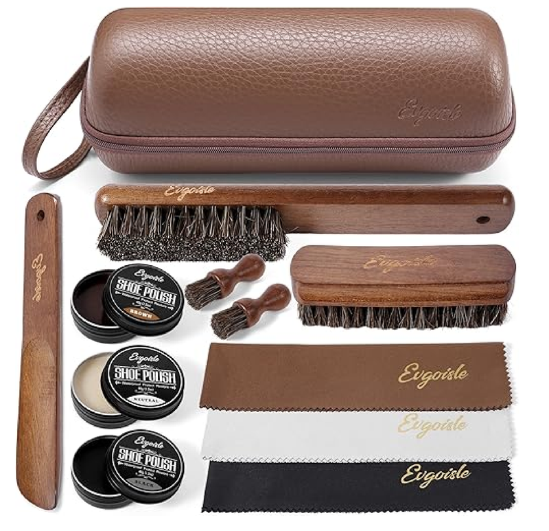 Leather Polish Kit Shoe Care Set, Black Brown Neutral Polish Horsehair Brush for Men Women Boots Dress Shoes
