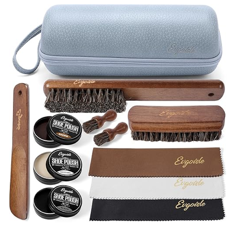 Leather Polish Kit Shoe Care Set, Black Brown Neutral Polish Horsehair Brush for Men Women Boots Dress Shoes