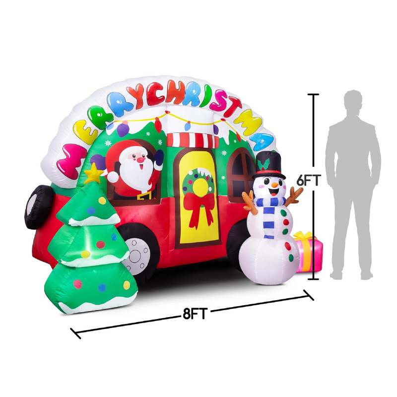 FLATO 8 FT Merry Christmas Inflatable RV Decorations, with Blow up Snowman Wreath Christmas Tree and Gift Box Outdoor Xmas Decor with Built-in LED Lights for Holiday, Lawn, Party