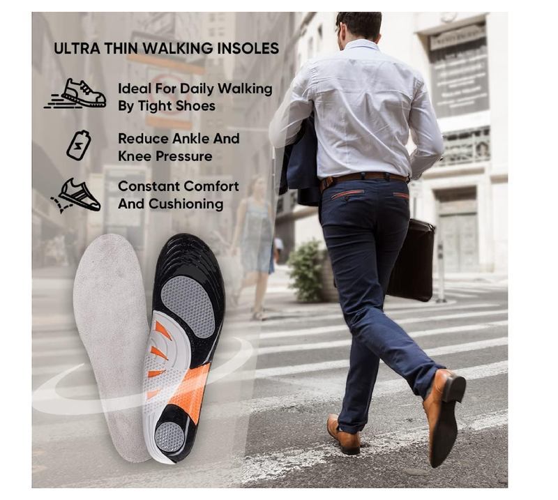 FOOTSECRT Ultra Thin Insoles for Men, Comfort Gel Insoles for Men,Arch Support Inserts