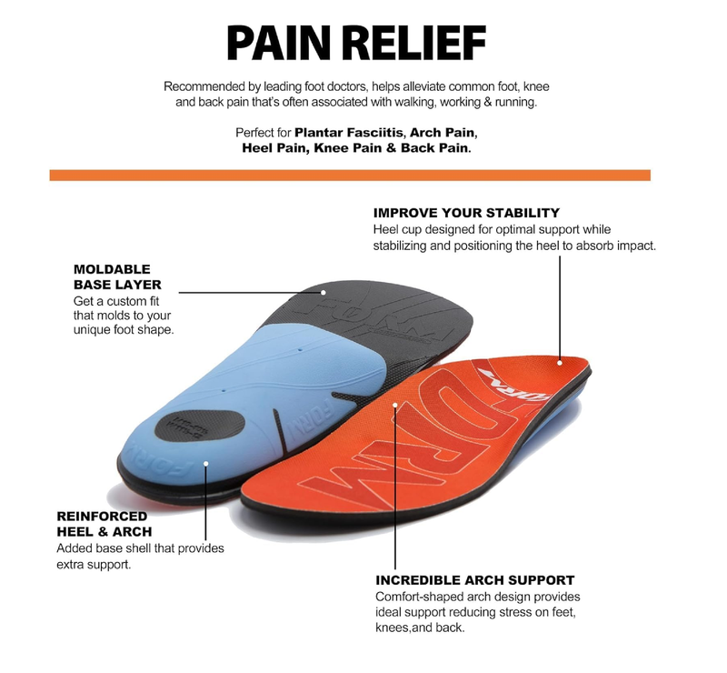 Form 220+ lbs Plantar Fasciitis Insoles – Reinforced Comfort Shaped High Arch Insoles Shoe Inserts for Plantar Fasciitis