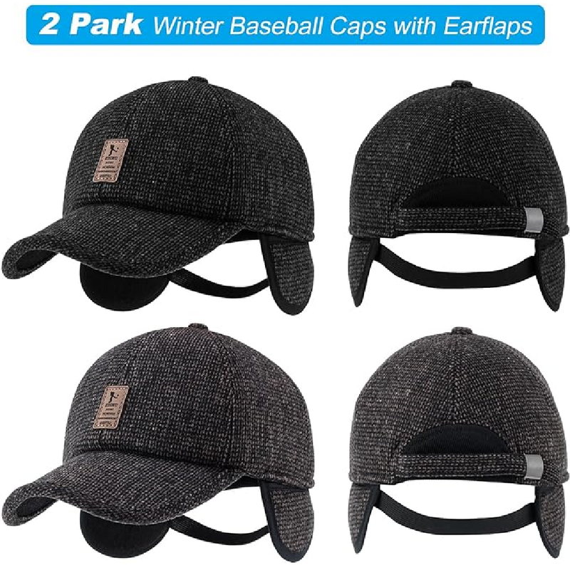 Falidem 2 Pack Men's Winter Baseball Cap with Ear Flaps