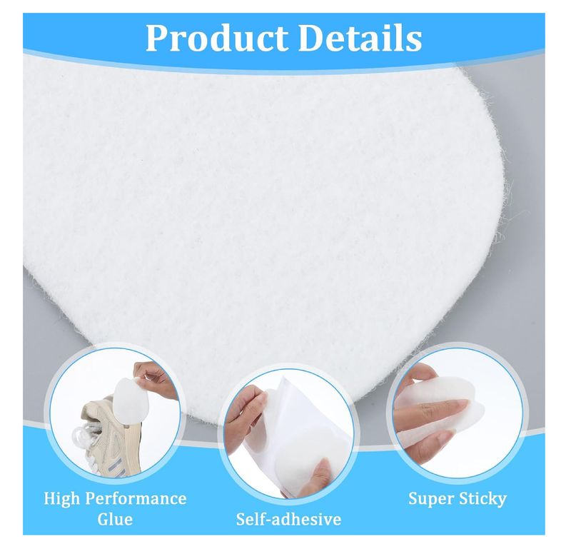 5 Pairs Felt Tongue Pads for Shoes, White Felt Shoe Tongue Pads Cushion Soft Self-Adhesive Shoe