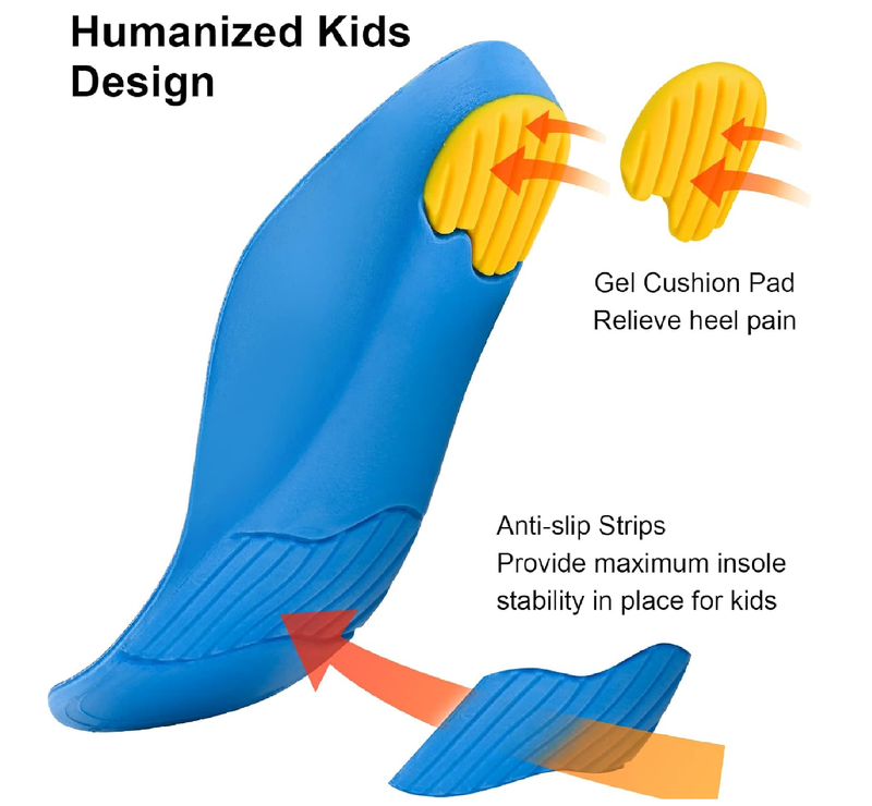 Kids Arch Support Orthotics Over-Pronation Plantar Fasciitis Flat Feet PU Foam Inserts Relieve Foot Back Hip Leg and Knee Pain,