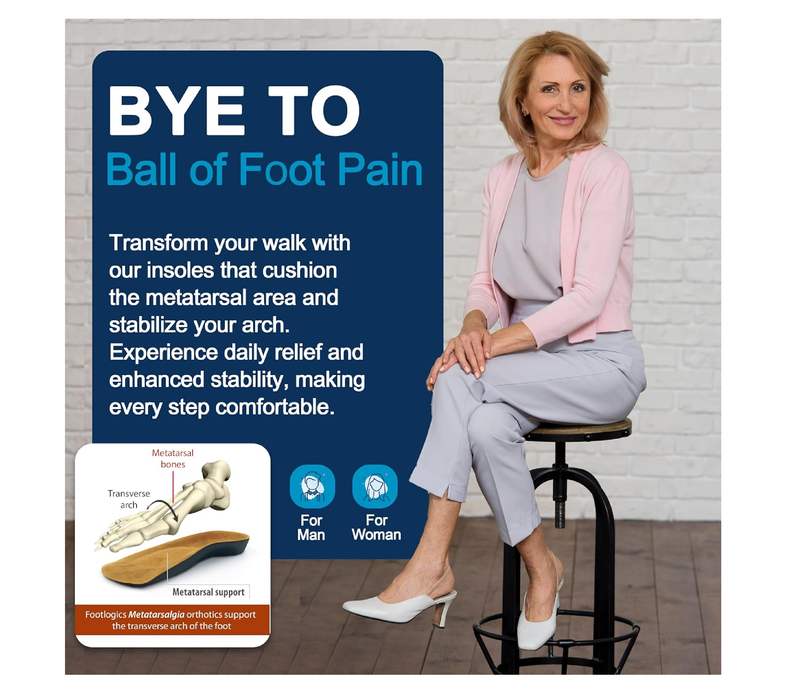 3/4 Length Orthotic Shoe Insoles with Built-in Raise for Ball of Foot Pain,