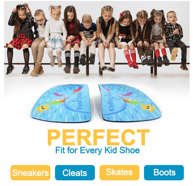 Fun Kids Orthotic Shoe Insoles with Arch Support for Children’s Heel Pain (Sever’s Disease),
