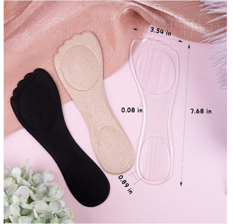 Framendino, 6 Pack 3/4 Gel Cushion Insoles Clear Adhesive Shoe Pads for High Heels Sandals Flats Boots Pumps 3Colour