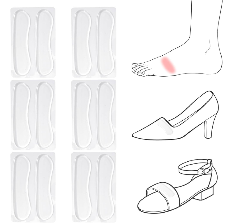 6 Pairs Sandal Strap Cushion Strips, Transparent Self-Adhesive Heel Liners Anti-Slip Heel Strap Cushion Pads for Shoes Too Big Slipping Rubbing