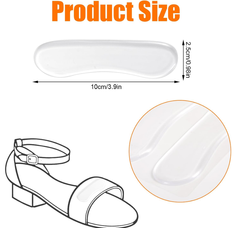6 Pairs Sandal Strap Cushion Strips, Transparent Self-Adhesive Heel Liners Anti-Slip Heel Strap Cushion Pads for Shoes Too Big Slipping Rubbing