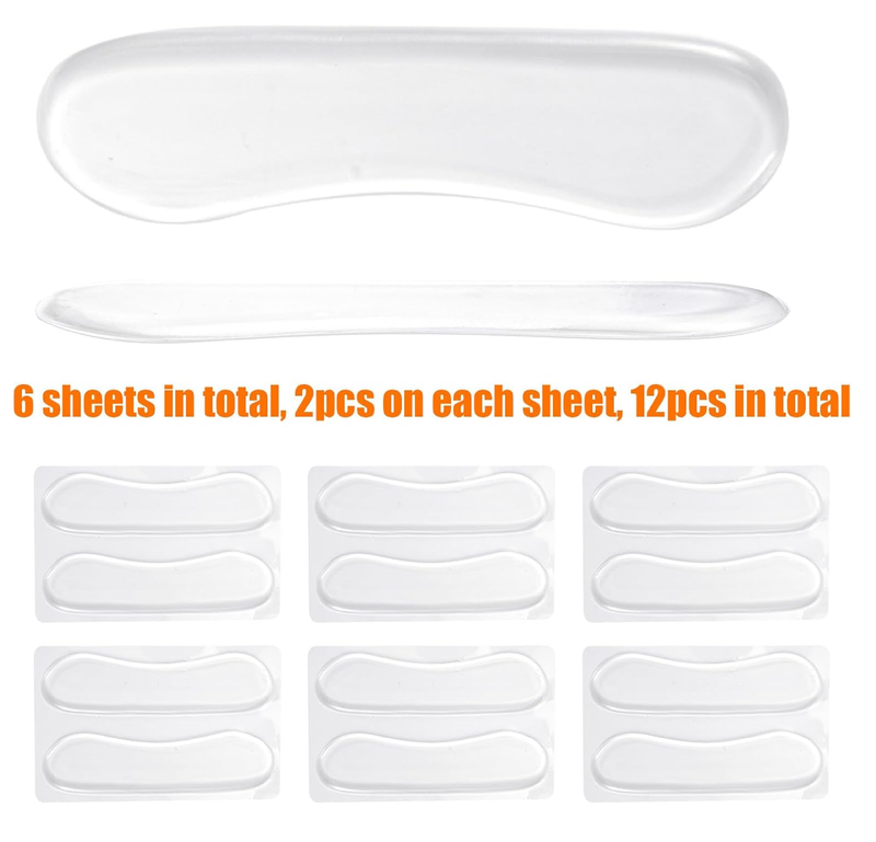 6 Pairs Sandal Strap Cushion Strips, Transparent Self-Adhesive Heel Liners Anti-Slip Heel Strap Cushion Pads for Shoes Too Big Slipping Rubbing