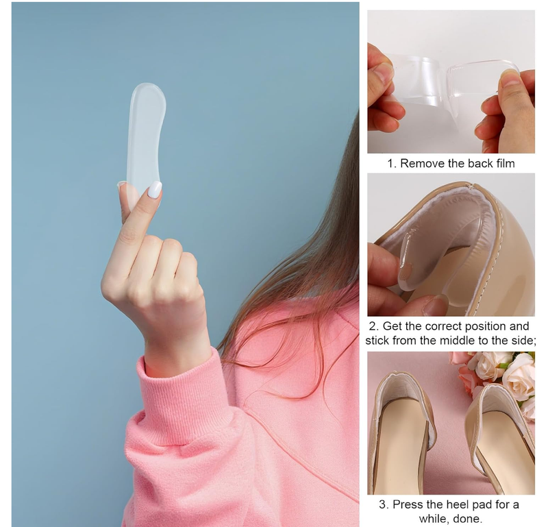 6 Pairs Sandal Strap Cushion Strips, Transparent Self-Adhesive Heel Liners Anti-Slip Heel Strap Cushion Pads for Shoes Too Big Slipping Rubbing