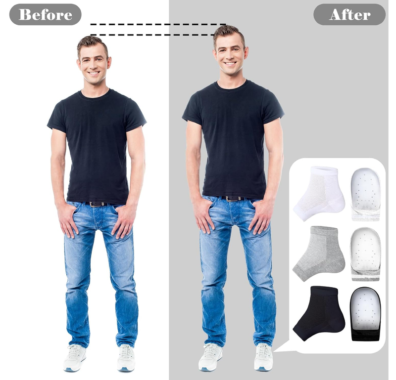 3 Pairs Height Max Socks Invisible Shoe Heel Pad Shoe Lifts for Adult Reusable Height Increase Socks Half Raised