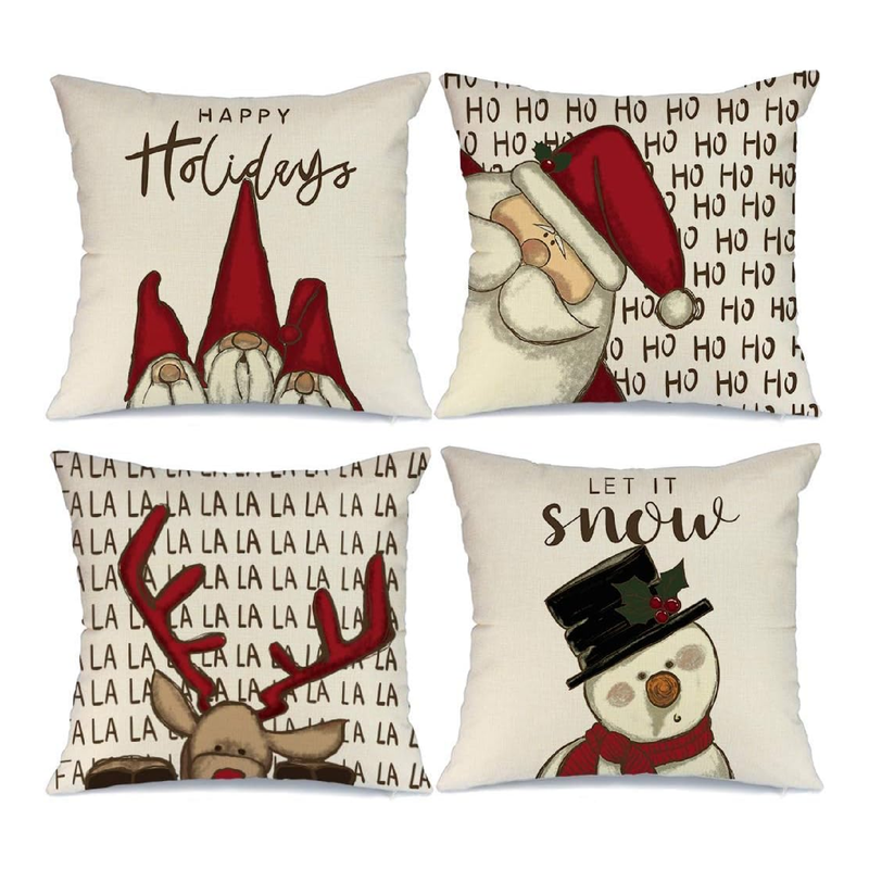 Christmas Pillow Covers 16x16 Set of 4 Snowman Merry Christmas Pillow Cases  Santa Holiday Decorations Xmas Trees Throw Pillows Farmhouse Christmas Decor  for Couch 