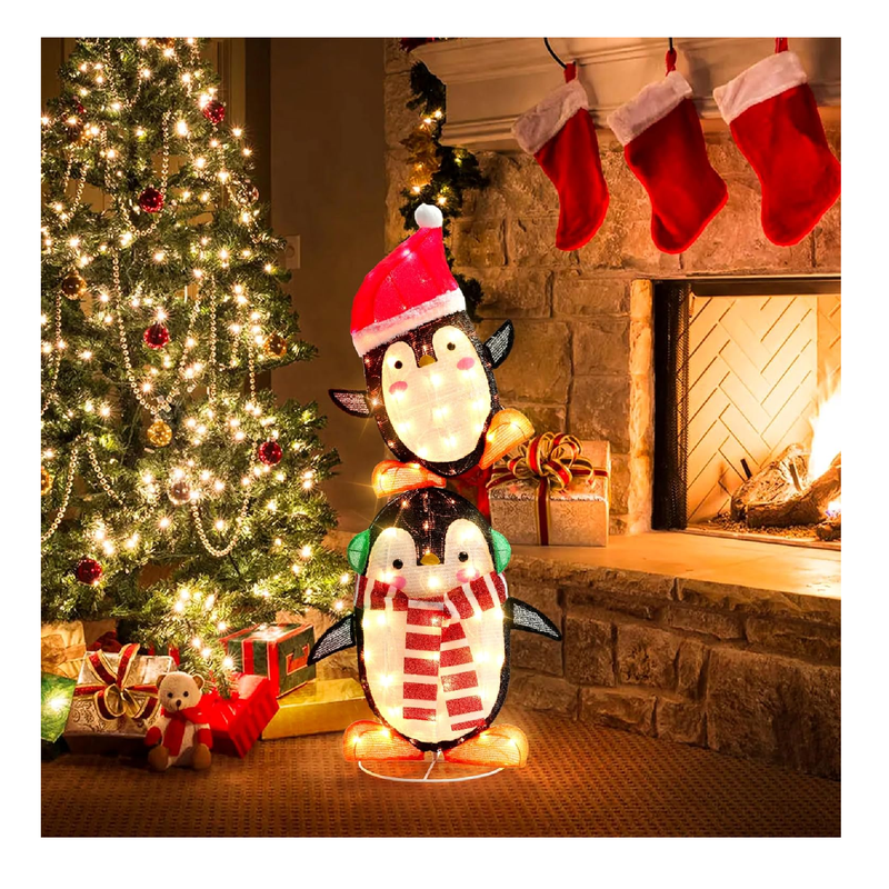 GENIMO 2-Piece Penguin Christmas Decorations, Outdoor Plush 70 Led Lighted Penguin, Pre-Lit Light Up for Outside Indoor Home Lawn Yard Garden Patio with Red Scarf & Hat