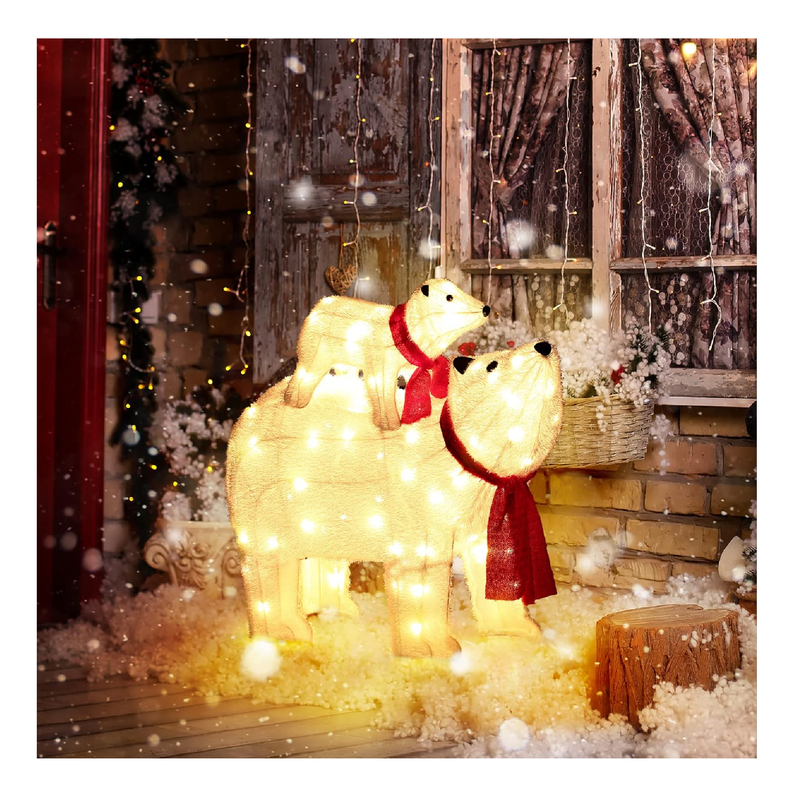 GENIMO 2-Piece Polar Bear Christmas Decorations, Outdoor Plush 100 LED Holiday Decor, 2.3FT Pre-Lit Bear Lights for Outside Indoor Home Lawn Yard Garden Patio