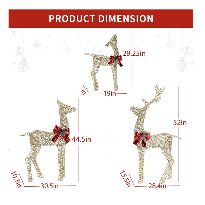 GENIMO 3-Piece Outdoor Reindeer Christmas Decorations Yard, Pre Lit Deer Family 390 Led Lights