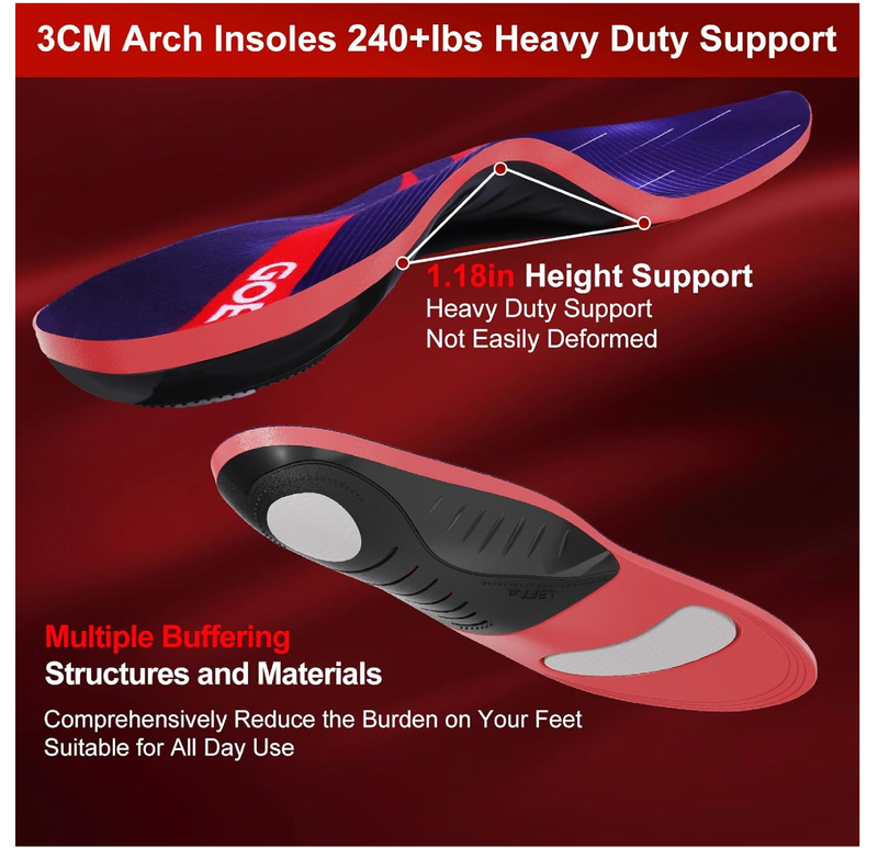 240+Ibs Plantar Fasciitis Insoles,High Arch Support Inserts for Men Women,Heavy Duty Support for Orthotics Inserts,