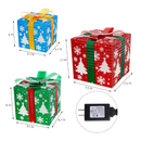 GUOOU Set of 3 Lighted Gift Boxes Christmas Decorations, 60 LED Lighted Snowflake Christmas Tree Present Boxes,