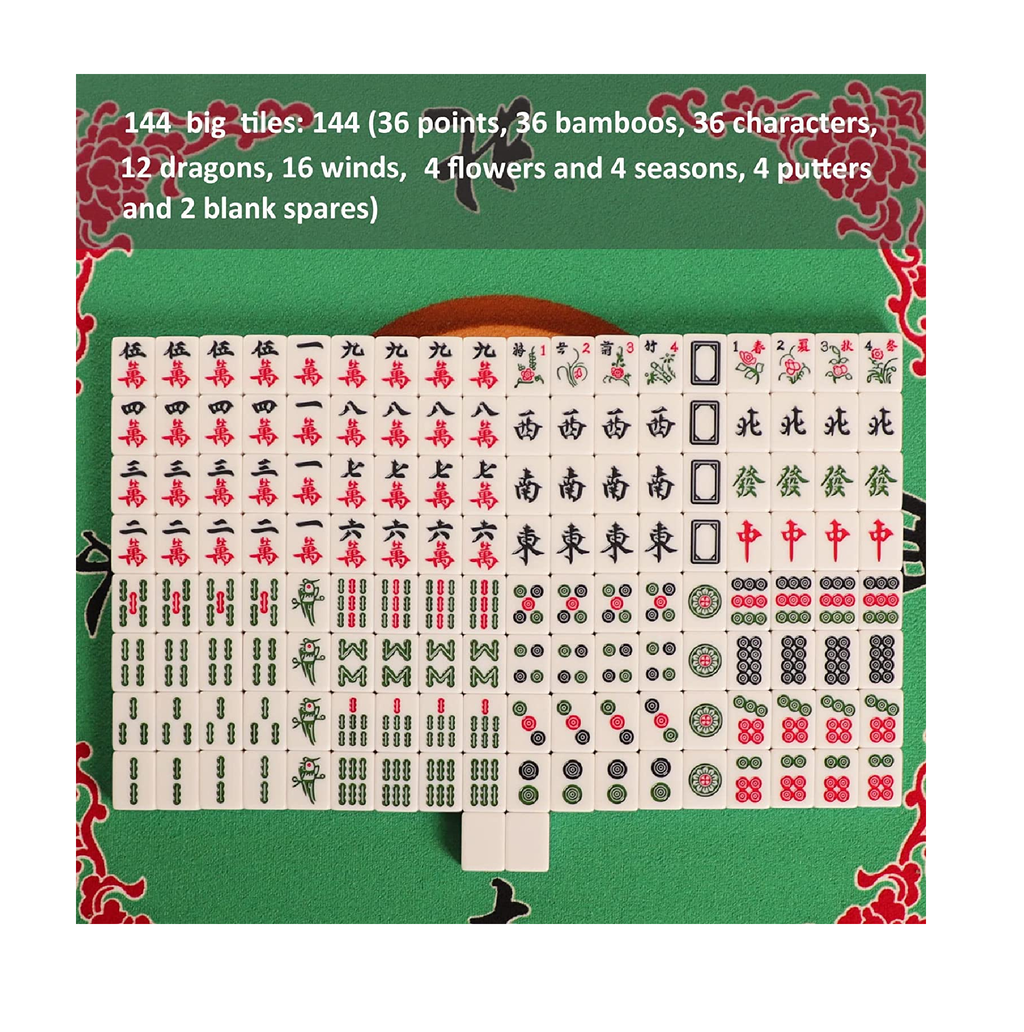 YINIUREN Chinese Mahjong Set Large 1.6-inch Mahjong Tiles 144 Melamine  Mahjong Tiles Set