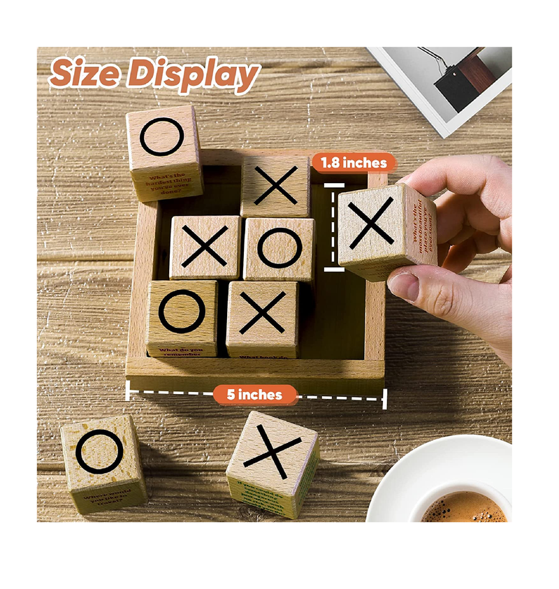 Garybank Conversation Cubes W/Tic Tac Toe Game Great Conversation Starter Building Relationship Wooden Block for Family Game Night School Counselor Supplies Therapy Icebreaker Game for Kid Teen Adult