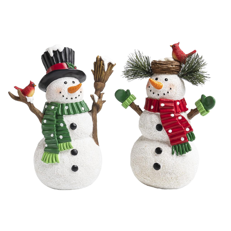 Geemuslly 7.4in Snowmen Christmas Decorations Centerpiece Table Top Winter Figurines Indoor Home Fireplace Mantel Snow Man Figure Xmas Resin Statues Cute