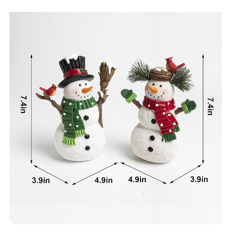 Geemuslly 7.4in Snowmen Christmas Decorations Centerpiece Table Top Winter Figurines Indoor Home Fireplace Mantel Snow Man Figure Xmas Resin Statues Cute