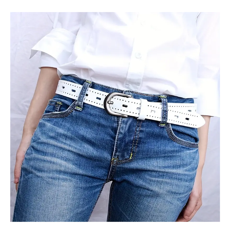 Genuine Leather Simple Belt Solid Color Hollow Jeans Pants Belt Oval Pin Buckle Belt For Women