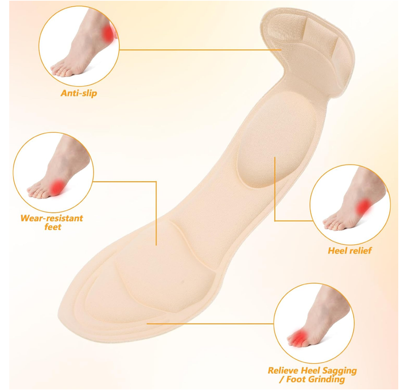 Giantree 2 Pairs of High Heel Insoles, Insole with Heel Grip, Sponge Insoles with Highs Heels Pads,