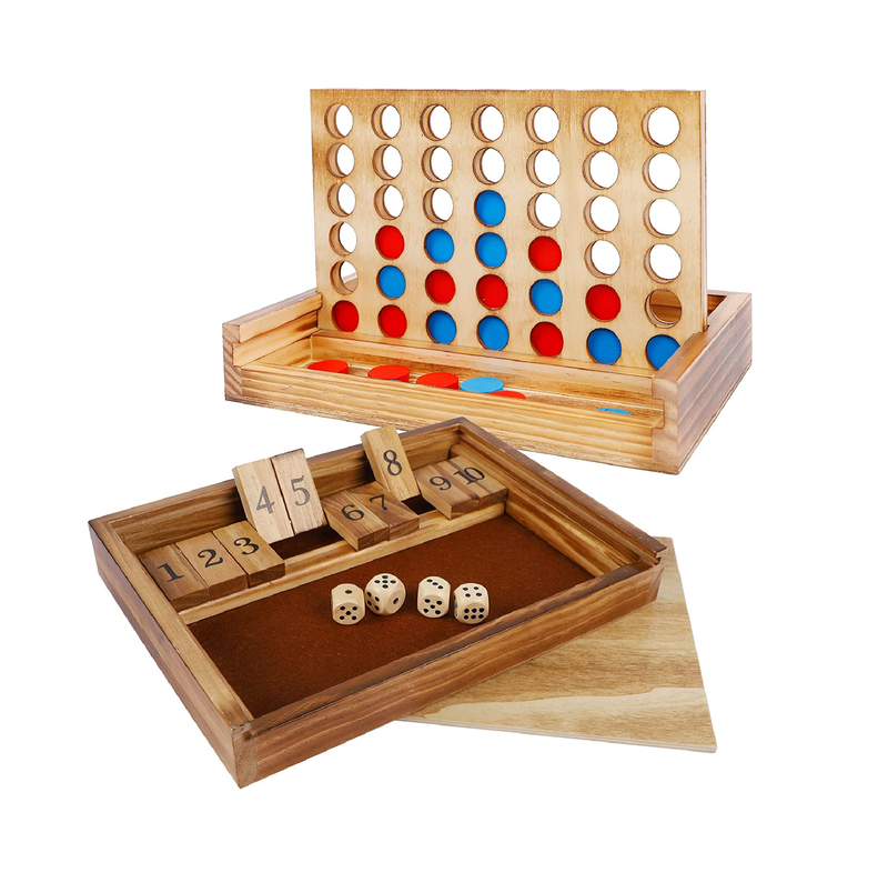 Glintoper Tic Tac Toe & 4 in a Row Tables Game Set, Classic Board Line Up 4  Game for Living Room Rustic Table Decor and Use as Game Top Wood Guest