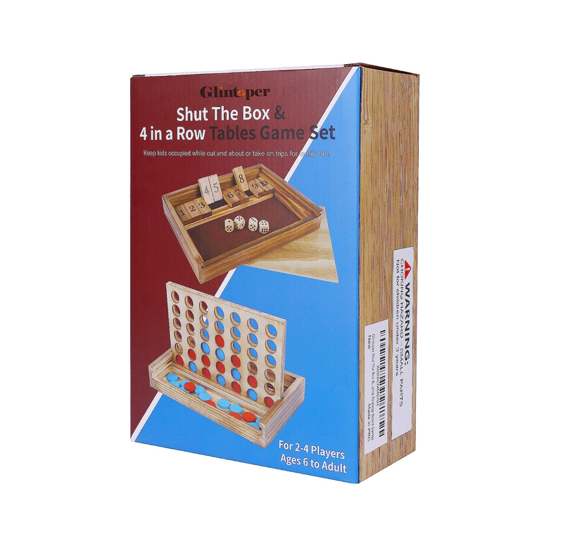 Glintoper Shut The Box & 4 in a Row Tables Game Set Classic Wood Dice Game with Numbers & Line Up 4 Game for Kids Family