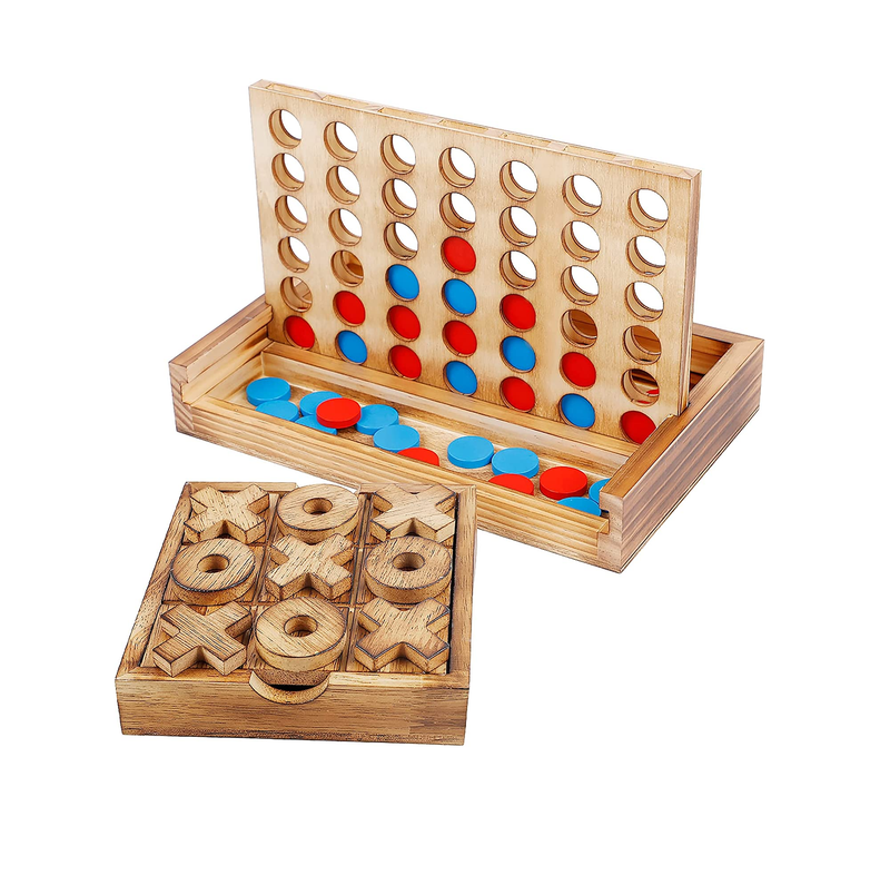 Glintoper Tic Tac Toe & 4 in a Row Tables Game Set Classic Board Line Up 4 Game for Living Room Rustic Table Decor and Use as Game Top Wood Guest Room Decor Strategy Board Games for Families