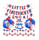 Glittery Little Firecracker Birthday Party4th of July Baby Shower Decor Set Incluce Glitter Banner Hanging Swirls Red White Blue Blue Cake Cupcake Topper and Balloons for Little Firecracker Party Decor