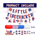 Glittery Little Firecracker Birthday Party4th of July Baby Shower Decor Set Incluce Glitter Banner Hanging Swirls Red White Blue Blue Cake Cupcake Topper and Balloons for Little Firecracker Party Decor