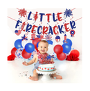 Glittery Little Firecracker Birthday Party4th of July Baby Shower Decor Set Incluce Glitter Banner Hanging Swirls Red White Blue Blue Cake Cupcake Topper and Balloons for Little Firecracker Party Decor