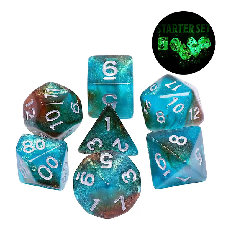 Glowing DND Glitter Dice Set Glow in The Dark Red and Blue Glitter D&D Dice for Role Playing Game Dungeons and Dragons RPGs and Other Table Games