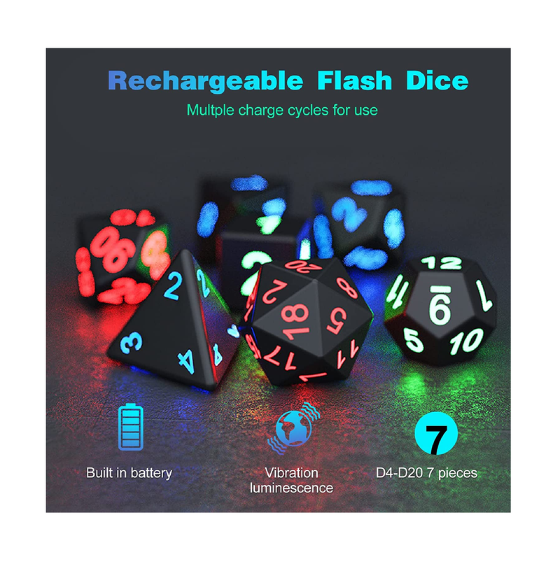 Glowing Dice Set 7Pcs Light Up Dice Polyhedron with Charging Box USB Rechargeable Electronic Dice Luminous DND Dice Glowing in The Darkness