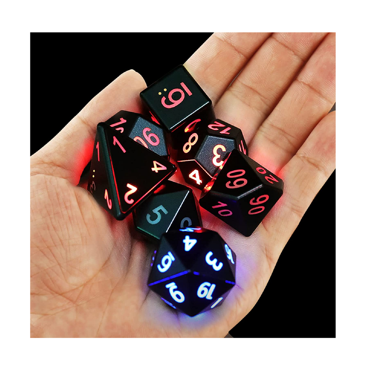 Snow DND Dice Sets With Charging Box, LED Polyhedral Dice Sets