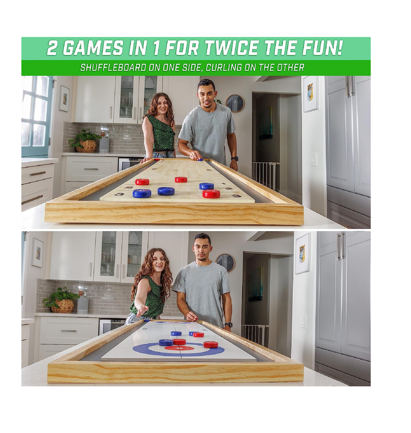 GoSports Shuffleboard and Curling 2 in 1 Board Games  Classic Tabletop or Giant Size  Choose Your Style