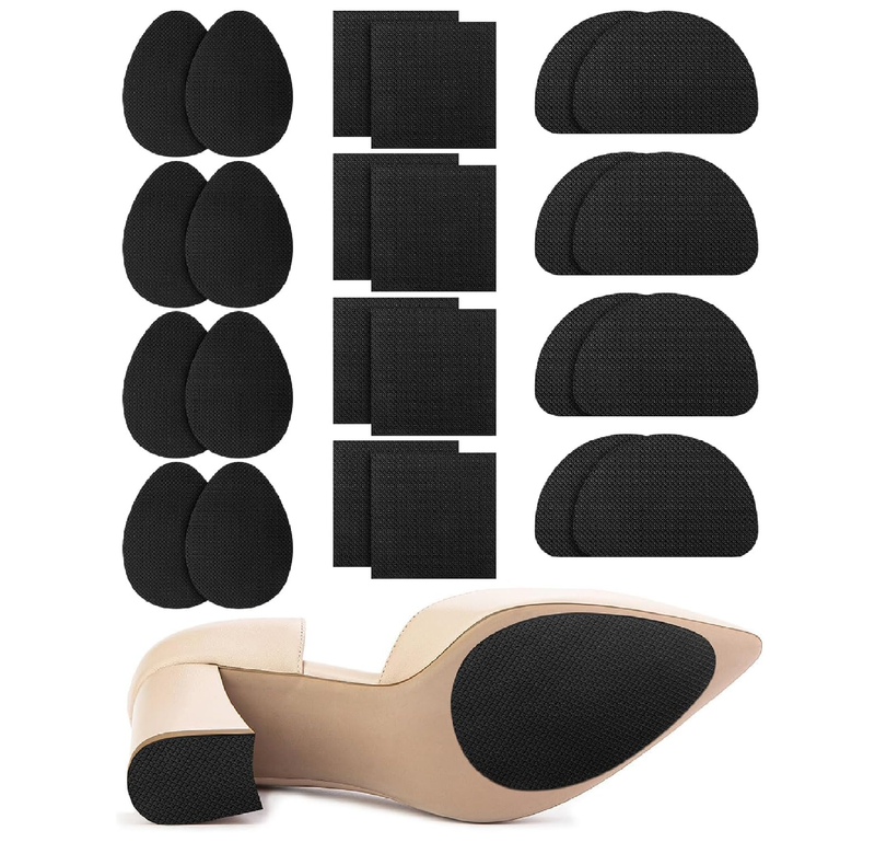 24PCS Non Slip Shoe Pads for Bottom of Shoes, Shoe Grips for Heels Anti Slip, Self-Adhesive Non-Skid Stickers for Shoes (3 Style, Black)