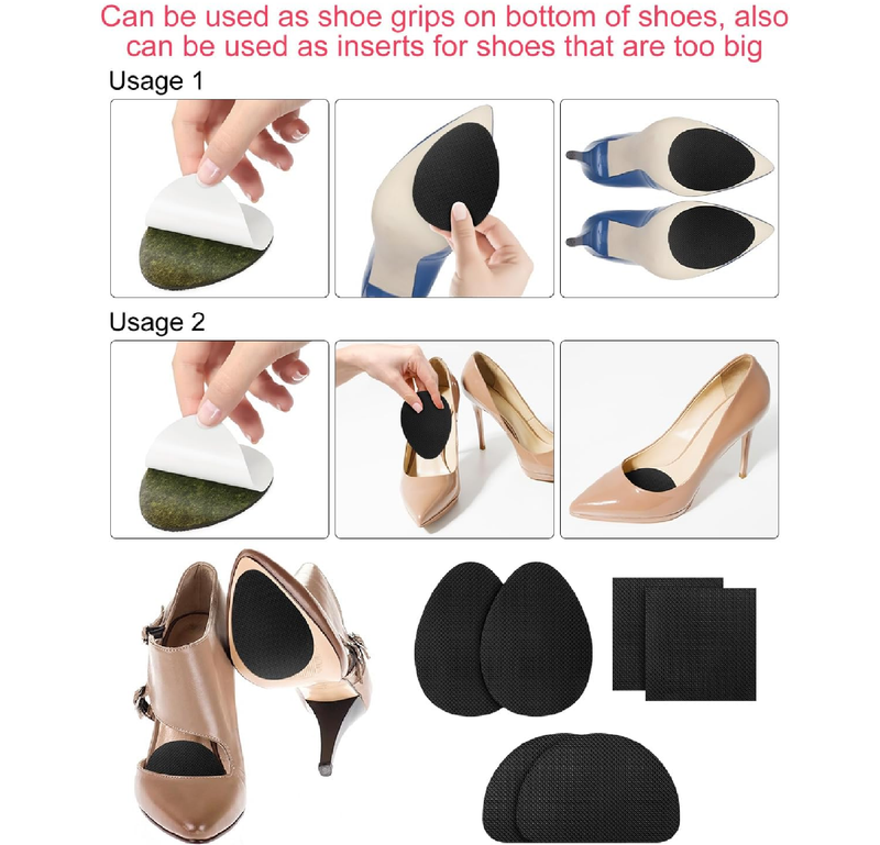 24PCS Non Slip Shoe Pads for Bottom of Shoes, Shoe Grips for Heels Anti Slip, Self-Adhesive Non-Skid Stickers for Shoes (3 Style, Black)