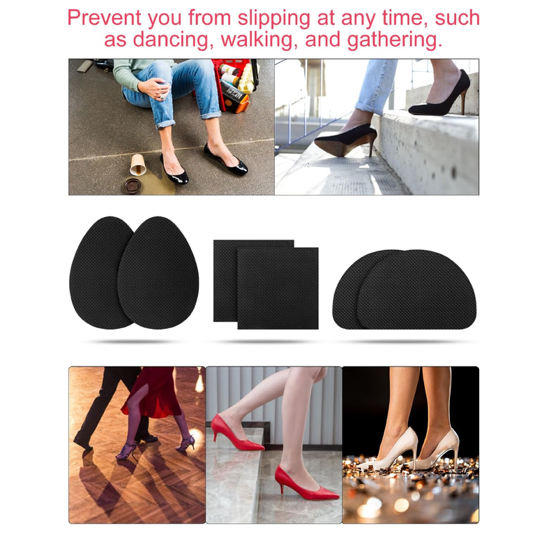 24PCS Non Slip Shoe Pads for Bottom of Shoes, Shoe Grips for Heels Anti Slip, Self-Adhesive Non-Skid Stickers for Shoes (3 Style, Black)