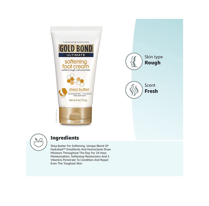 Gold Bond Softening Foot Cream 4 oz. With Shea Butter to Soften Rough & Dry Feet