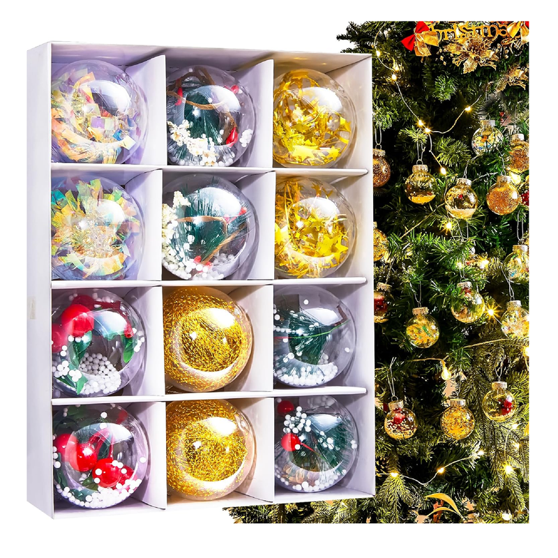 Gold Christmas Ornaments Ball Sets: Shatterproof Clear Christmas Tree Decorations 2023 Personalized DIY Colorful Xmas Balls for Christmas Party Wreaths Garlands Trees (2.36in-12pcs)