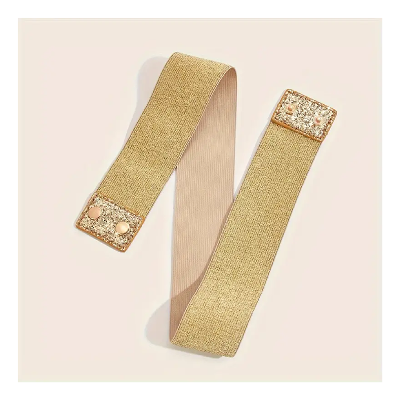 Golden Silvery Glitter Wide Belts Elegant Solid Color Elastic Waistban