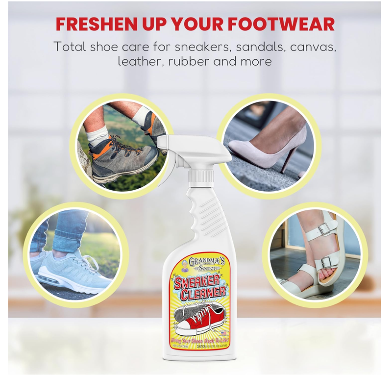 Grandma's Secret Shoe Cleaner - Stain Remover Spray for Rubber, Canvas and Leather - Removes Dirt, Grime and Grass