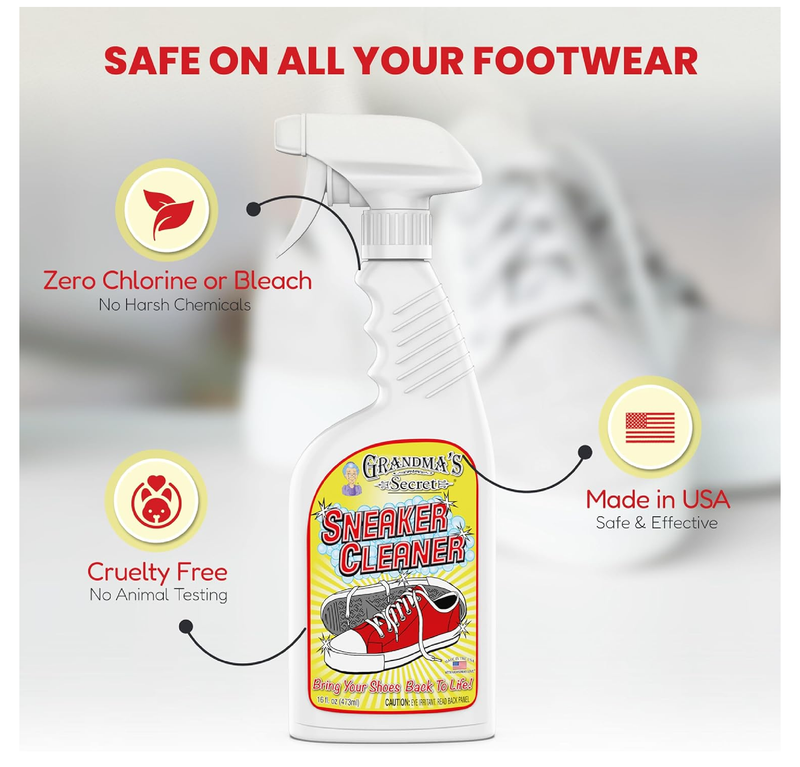 Grandma's Secret Shoe Cleaner - Stain Remover Spray for Rubber, Canvas and Leather - Removes Dirt, Grime and Grass