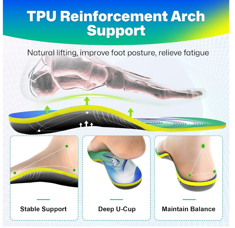 Upgraded Plantar Fasciitis Insoles, 240lbs Heavy Duty Work Boot Insoles for Men, Arch Support Orthotics Inserts, Athletic Gel Shoe Inserts for Pain Relief,