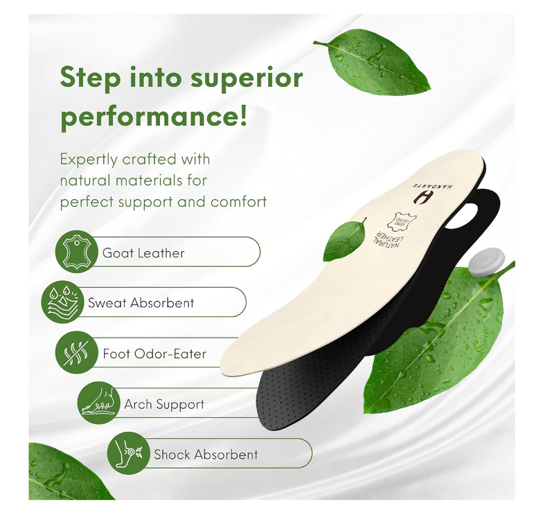 HANDARTE Leather Orthotic Insoles for Women | Arch Support Inserts for Flat Feet,
